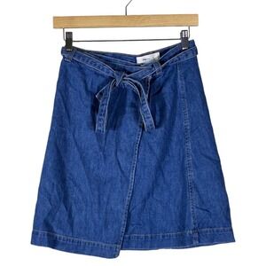 Gap 1969 Denim Wrap Solid A-Line Skirt Blue Casual Tie Waist Size 25